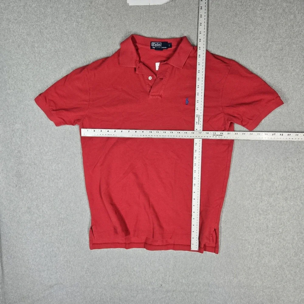 Polo By Ralph Lauren Men Polo L Red Embroidered Button Logo Short Sleeve